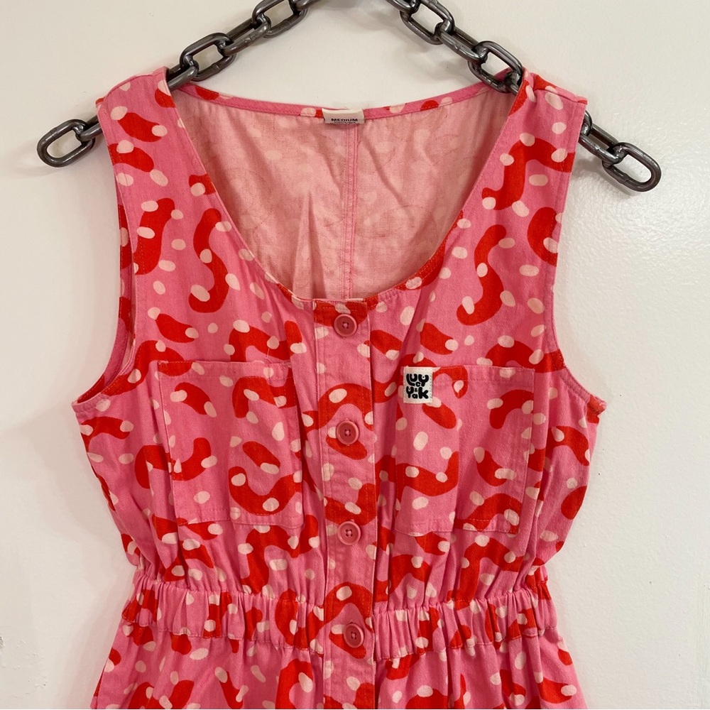 ❌SOLD❌Lucy and Yak Juni Organic Twill Jumpsuit in Pink & Red ‘Eve’ Print